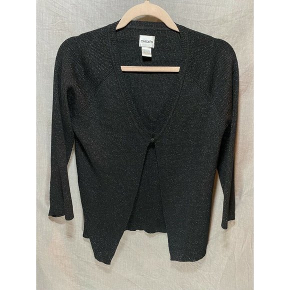 Chico's Sweater Womens‎ 1 Black Single Button Open Front Cardigan Ladies - Picture 1 of 8